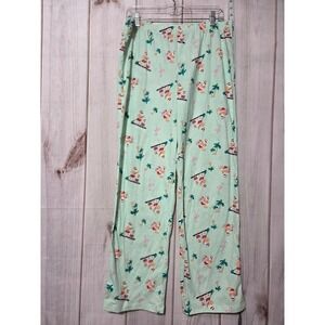 Ladies Medium Tropical Christmas Pajama Pants Fun Santa Flamingo‎ Print